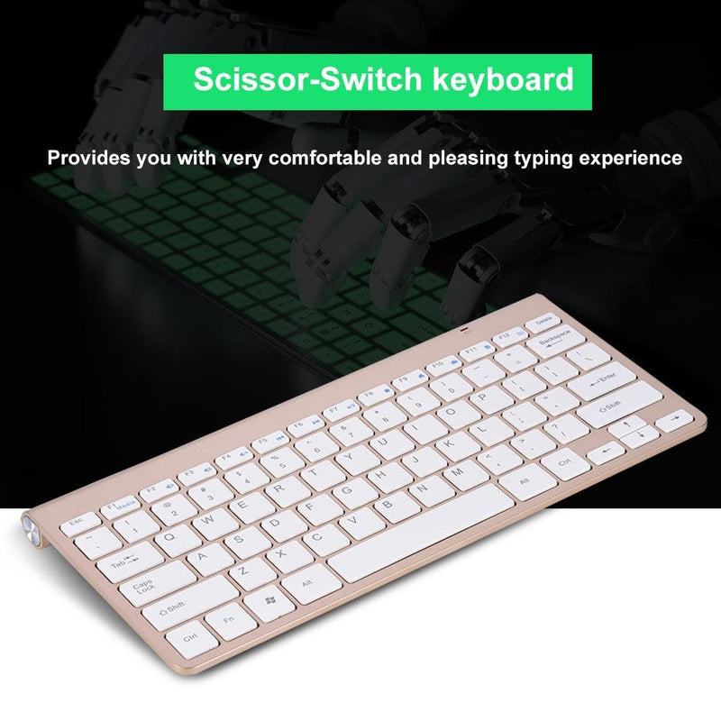 [Australia - AusPower] - Hakeeta Wireless Mouse Keyboard Kit, Fully Slim Waterproof Back Design, Mute Button and Stand Design, with USB Plug and Play, for PC/Laptop, for Game, Home, Office(Gold) 