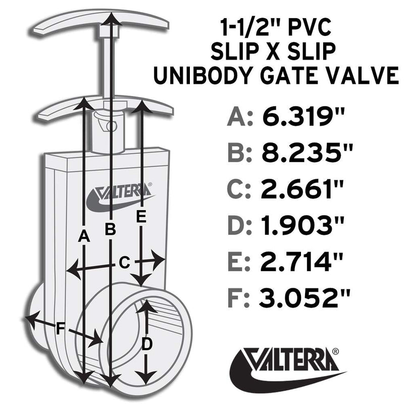 [Australia - AusPower] - Valterra 2101X PVC Gate Valve, White, 1-1/2" Inner Diameter, 1.9" Outer Diameter Unibody Valve, Slip w/ Gate Keeper 
