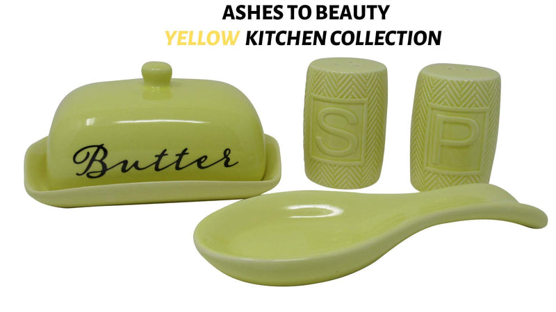 [Australia - AusPower] - Salt & Pepper Shakers Porcelain - Set of 2 New w/Spoon Rest! - Premium, Quality Retro, Modern, Shabby Chic - Unique Rustic Home Décor! (Pastel Yellow) Pastel Yellow 