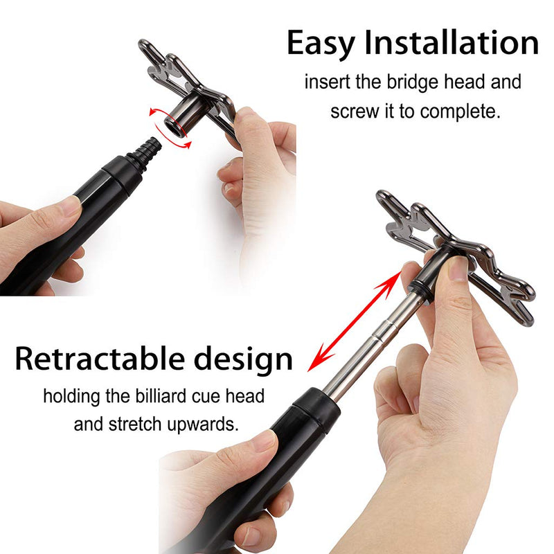 [Australia - AusPower] - OwnMy Retractable Billiards Bridge Stick with Removable Bridge Head and Wood Handle, Pool Stick Length extends up to 35CM - 140CM, Billiards Pool Cue Accessory 