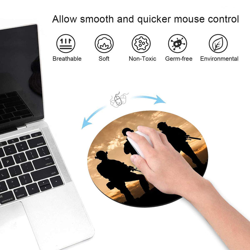 [Australia - AusPower] - Round Mouse Pad with Coasters Set, American Army Troops Military Design Mouse Pad, Non-Slip Rubber Base Mouse Pads for Laptop and Computer Office Accessories 