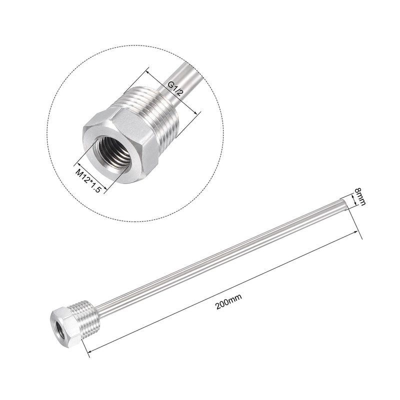 [Australia - AusPower] - uxcell 8mm Dia G1/2 Thermowell Weldless Stainless Steel 201 200mm Length for Beer Fermenter 