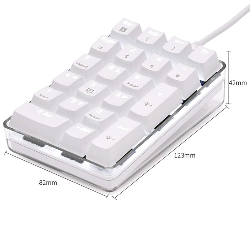 [Australia - AusPower] - Mechanical Numeric Keypad GATERON Blue Switch Wired Gaming Keypad Crystal Case White Backlit 21 Keys Mini Numpad Portable Keypad Extended Layout White Magicforce by Qisan 21 keys GATERON Blue Switch 