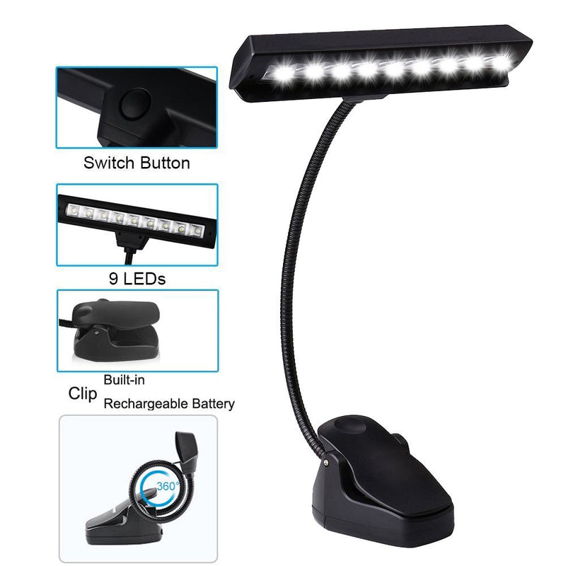 [Australia - AusPower] - HOGNYU Clip on Reading Light, Portable Rechargeable Battery Operated Book Lights,9 LED Desk Lamp with Good Eye Protection Brightness for Piano, Travel, Desk and Bed Headboard Hongyu 9led Clip Charge Lights 