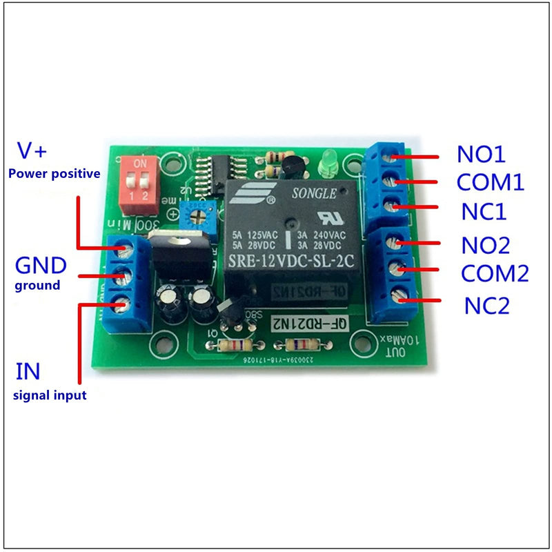 [Australia - AusPower] - Delay Off Relay Module 10-16V 12V DC Time Relay Module Double Pole Double Throw DPDT 2 Channel Output Timer Switch for Water/Air Flow Interruption Monitoring 