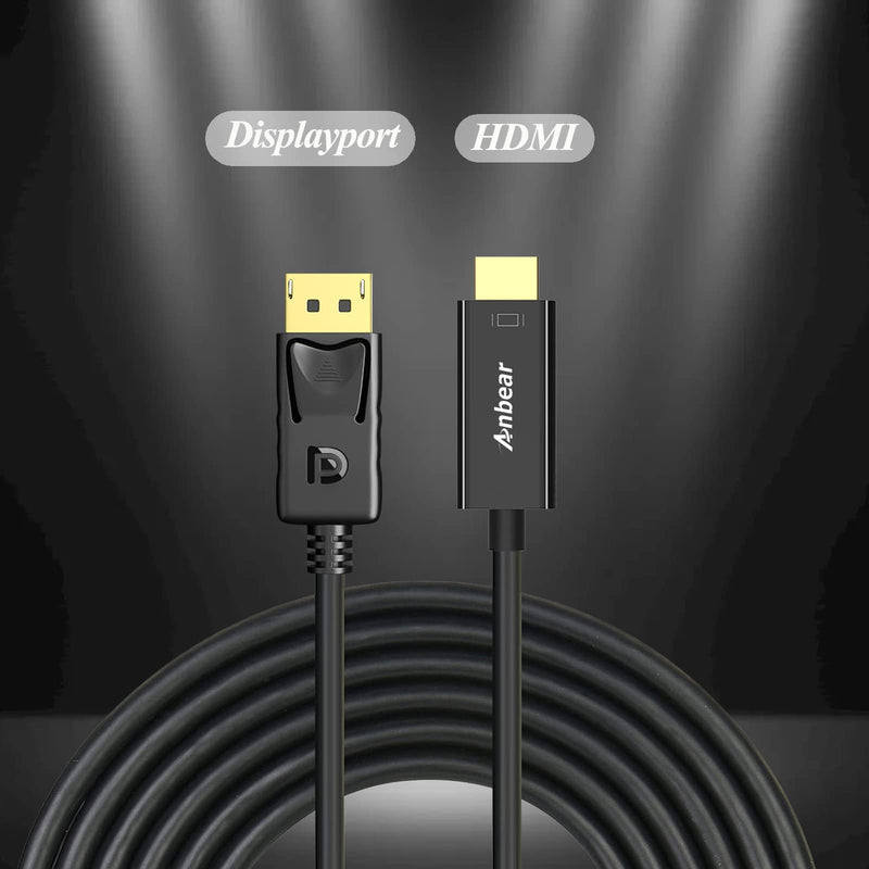 [Australia - AusPower] - Anbear Display Port to HDMI Cable, Gold Plated Displayport to HDMI Cable 6 Feet(Male to Male) for DisplayPort Enabled Desktops and Laptops to Connect to HDMI Displays (1 Pack) 1 Pack 