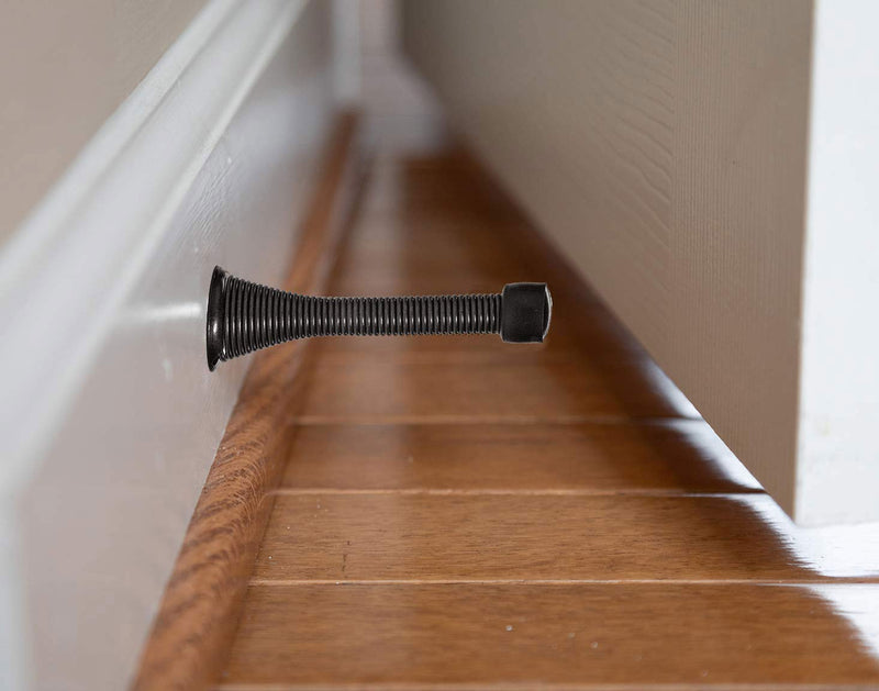 [Australia - AusPower] - KISEER 12 Pack Spring Door Stops 3 1/4" Flexible Heavy Duty Spring Door Stopper with RustProof Screw Rubber Bumper Tips (Black) Black 