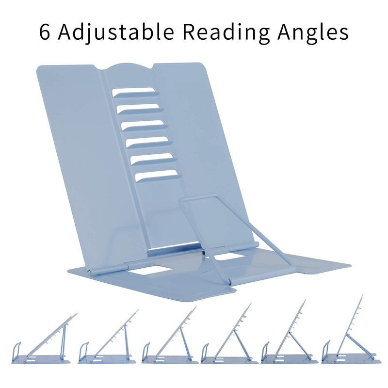 [Australia - AusPower] - Blizzow Desk Book Stand Holders for Reading Hands Free, Durable Metal Adjustable Book Stand, Sturdy Lightweight Foldable Portable Bookstand -Cookbook, Tablet, Music Book, Documents (Light Blue) Light Blue 