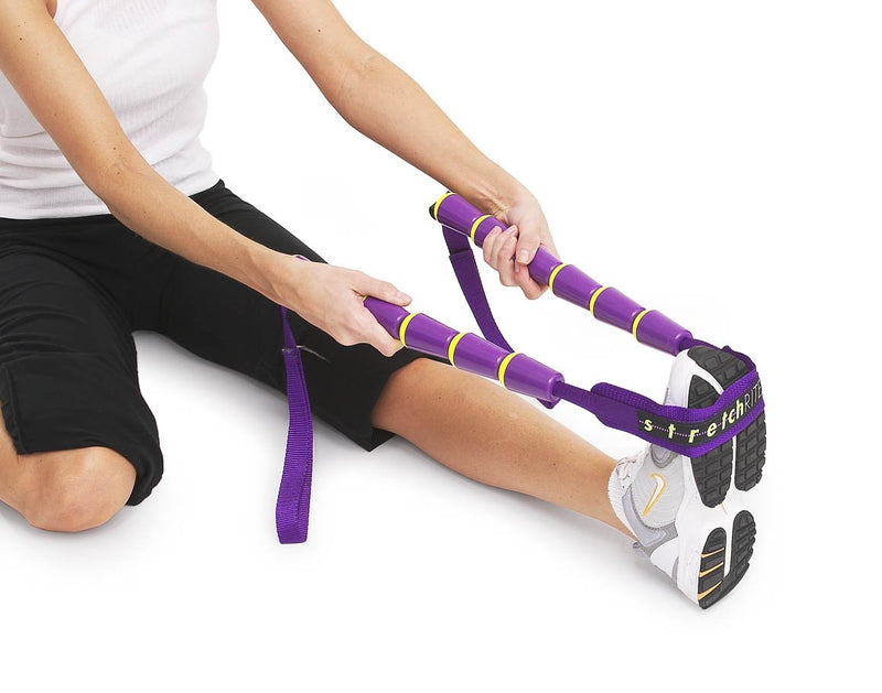 [Australia - AusPower] - StretchRite Physical Therapy Full Body Stretching Strap with Patented Easy Grip Handles for Sore and Tight Muscles, Includes Coaching Guide (Purple/Yellow) Purple/Yellow 