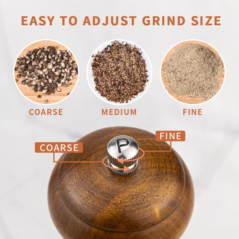 [Australia - AusPower] - XQXQ Wood Salt and Pepper Mill Set, Pepper Grinders, Salt Shakers with Adjustable Ceramic Rotor- 8 inches -Pack of 2 
