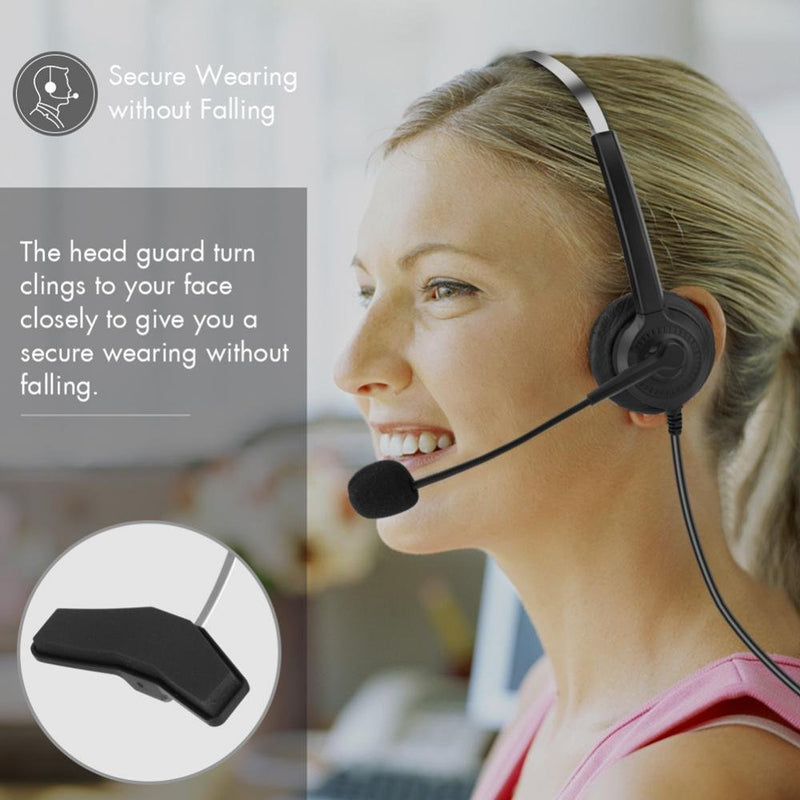 [Australia - AusPower] - H300 Microphone Headset Noise Cancelling Corded Telephone Call Center Headset with 4 Connectors for Landline Mobile Phones PC Games Comfortable Wearing(3.5mm Plug) 