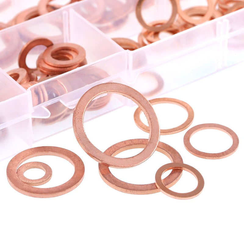 [Australia - AusPower] - Glarks 165Pcs Metric Flat Ring Copper Sealing Washers Assortment Set - 8 Sizes of M6 M8 M10 M12 M14 M16 M18 M20 