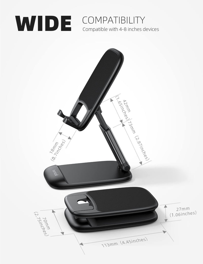 [Australia - AusPower] - Lamicall Foldable Phone Stand for Desk - Height Adjustable Cell Phone Holder Portable Cellphone Cradle Desktop Dock Compatible with iPhone 13 Pro Max Mini, 12 11 XR X 8 7 6 Plus SE, 4-8'' Smartphone Black 