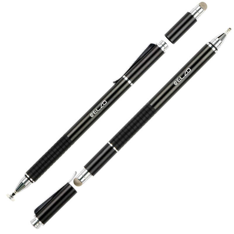 [Australia - AusPower] - Elzo 3 in 1 Capacitive Disc Stylus Gel Pen Combo 2 Pcs with 4 Replaceable Disc Tips and 2 Replacement Fiber Tips for Touch Screen Tablets Samsung Galaxy/Surface/iPhone/iPad/LG and More (Black&Silver) 