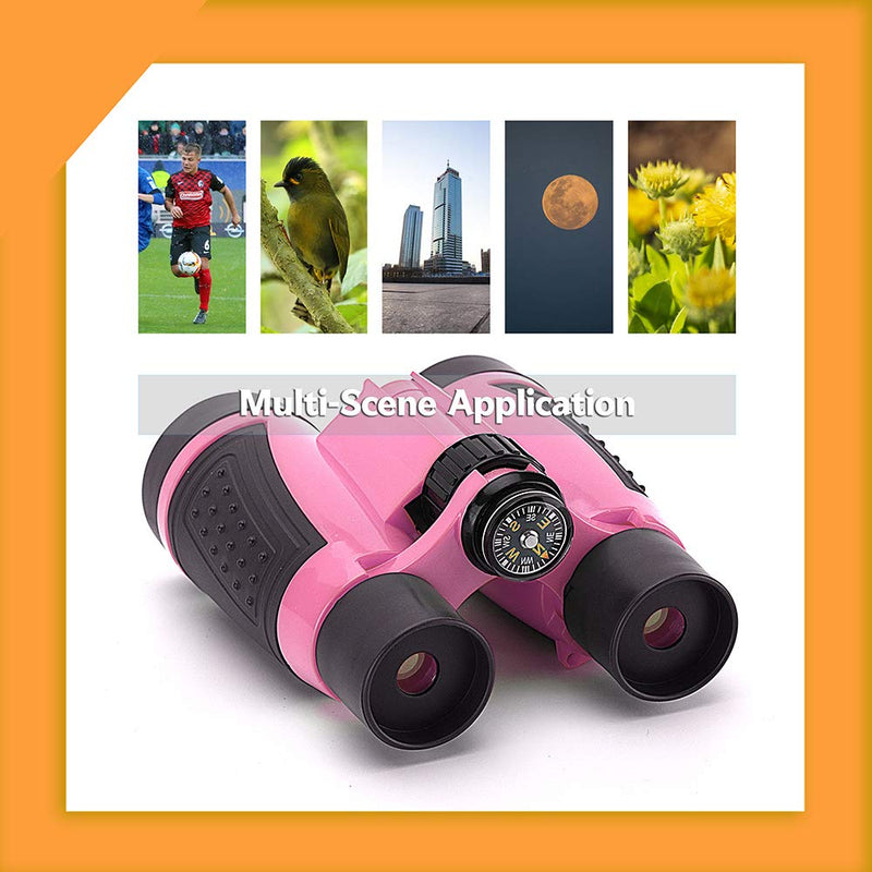 [Australia - AusPower] - Vanstarry Compact Binoculars for Kids Bird Watching Hiking Camping Fishing Accessories Gear Essentials Best Toy Gifts for Boys Girls Children Toddler Waterproof 5X30 Optical Lens Including Compass Pink 