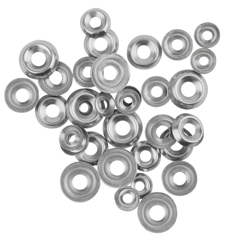 [Australia - AusPower] - XINGYHENG 180Pcs 4Kinds 304 Stainless Steel #6#8#10#12 Stainless Steel Cup Countersunk Washer Assortment Kit Silver Finishing Cup Washer with A Clean Plastic case 