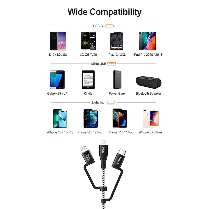 [Australia - AusPower] - CableCreation Multi Charging Cable 4FT, 3 in 1 Lightning/USB-C/Micro USB Cable [MFi Certified], Braided USB Charge Data Sync Cord for iPhone, iPad, Samsung, Pixel, Android Cellphone&Tablet, More 