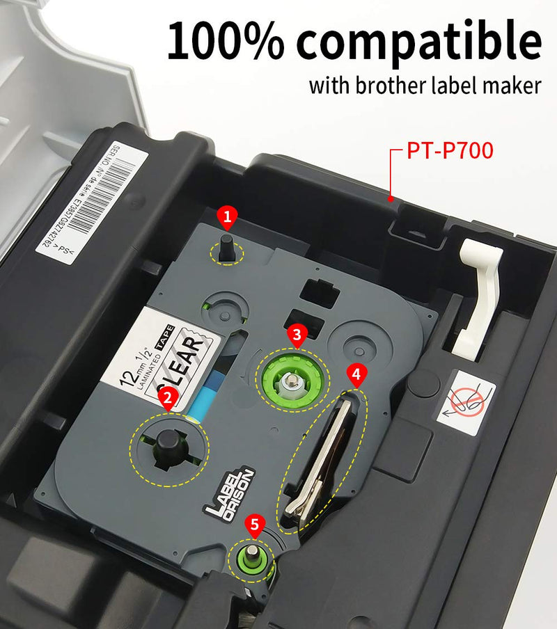 [Australia - AusPower] - Label Orison 5PK TZe-131 TZ-131 Compatible with Brother P-Touch Labeling Tape Cassette TZ2 131 Tapes Refill T-D210 PT-H100 PT-1880 Black on Clear 1/2 Inch (12mm) x 26.2ft (8m) 5 
