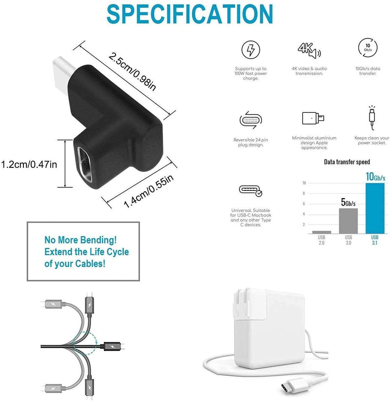 [Australia - AusPower] - GodSpin USB C Angle Adapter [2 Pack] 90 Degree USB C Type C Upward & Downward Angled USB-C Male to Female Adapter, USB 3.1 Right Angle Extension for Laptop, Tablet, VR, Camera, Smartphone (Up/Down) 