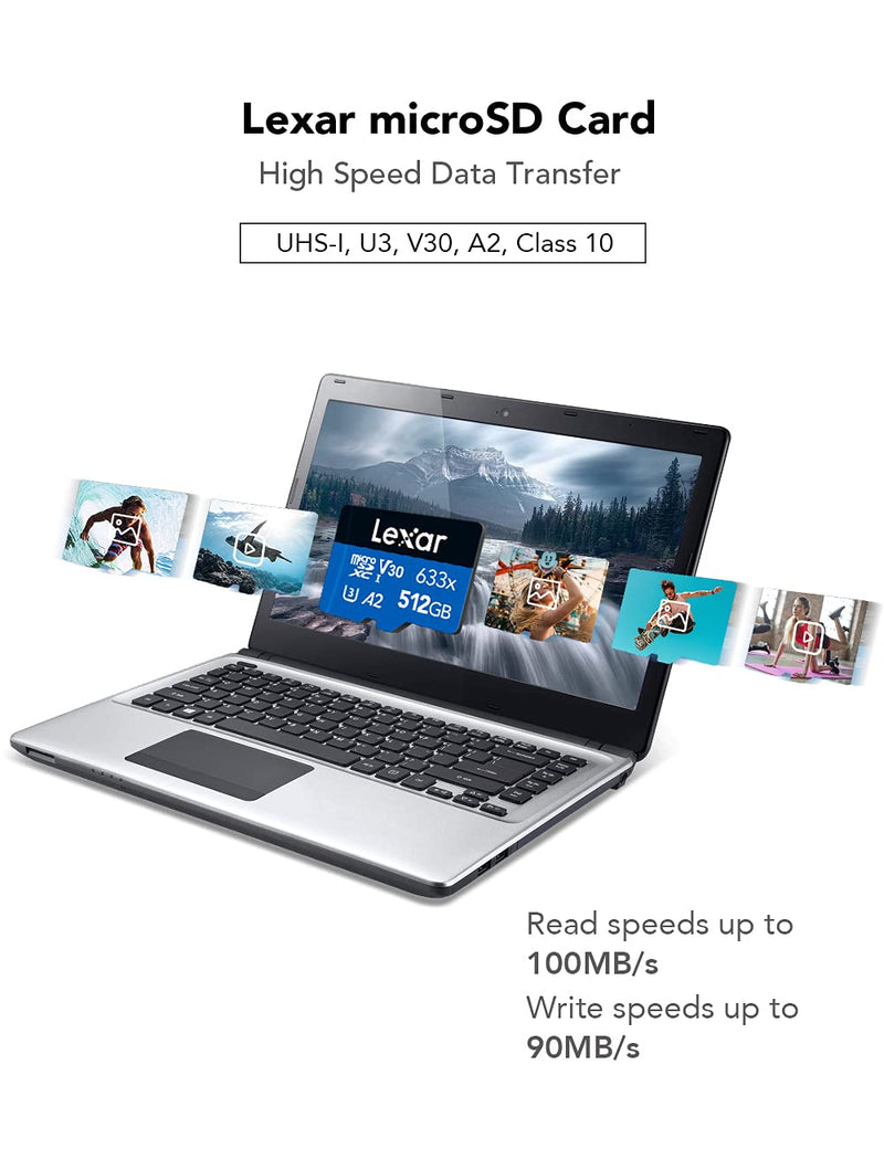 [Australia - AusPower] - Lexar High-Performance 633x 512GB microSDXC UHS-I Card w/ SD Adapter, Up To 100MB/s Read, for Smartphones, Tablets, and Action Cameras (LSDMI512BBNL633A) Single 