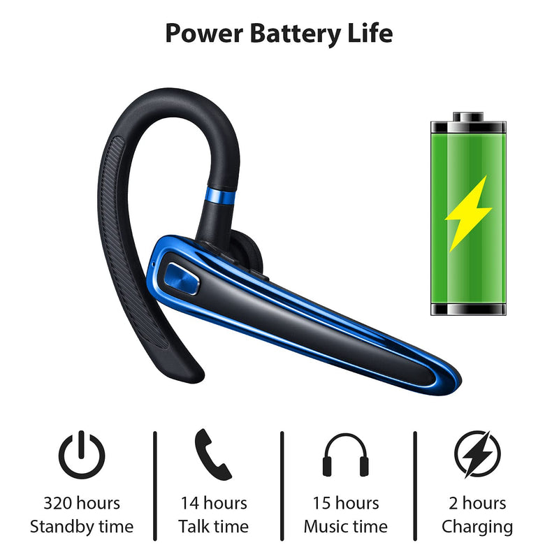 [Australia - AusPower] - Bluetooth Headset,LEKOYE V5.0 Bluetooth Earpiece with Noise Cancelling Mic and 15 Hours Playtime,in-Ear Hands-Free Calls Wireless Headset for iPhone Samsung Android Cell Phones Truck Driver-BU Blue 