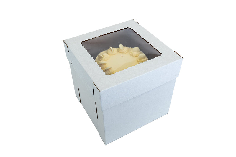 [Australia - AusPower] - Tall Cake Box with Window 1 Pack 12 x 12 x 12 inch White Bakery Box, Disposable Cake Container, Dessert Box, Pastry Gift Box 