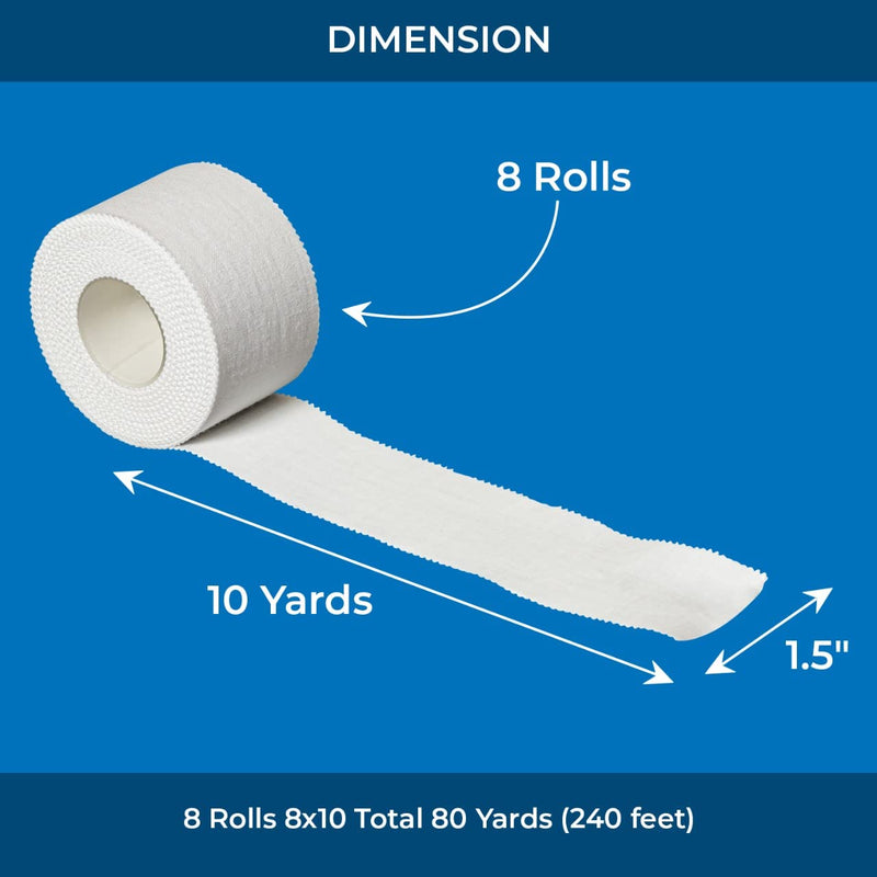 [Australia - AusPower] - Athletic Sports Tapes - No Sticky Residue- 8 Rolls -1.5X 10 Yards -Latex Free - Easy Tear Zigzag Edge - Easy on Skin – Used by Pro Athletes and Coaches 
