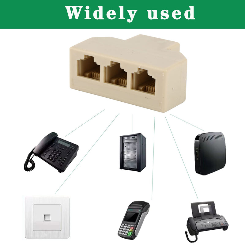 [Australia - AusPower] - Phone Splitter 3 Way Telephone Adapter RJ11 6P4C 1 Female to 3 Females for Landline and Fax -Ivory-1Pack 