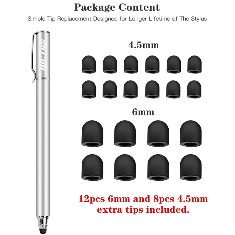 [Australia - AusPower] - METRO Capacitive Stylus Pens, Rubber Tips 2-in-1 Series, High Sensitivity & Precision styli Pens for Touch Screens Devices (Silver) Silver 