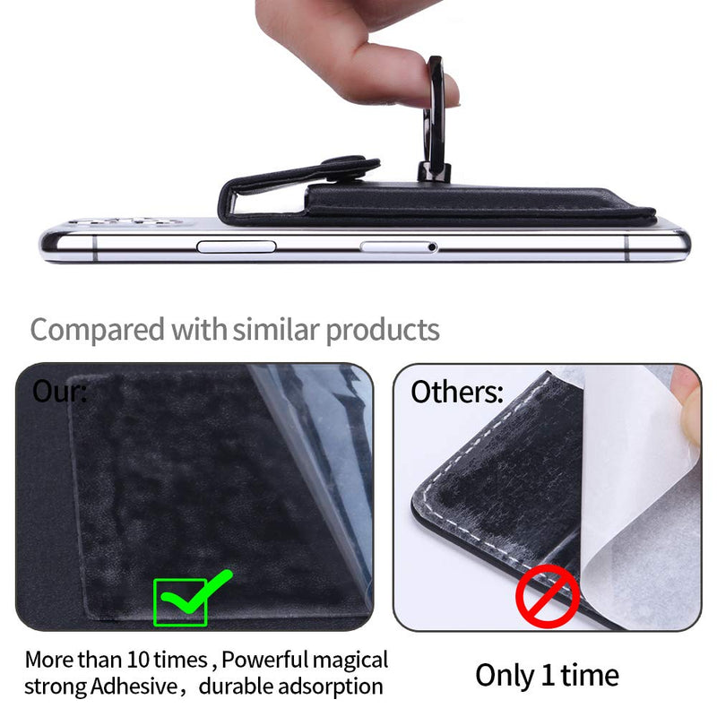 [Australia - AusPower] - YUNCE Ring Stand Stick on Wallet Cell Phone Slim Leather Wallet Stick on Wallet Credit Card RFID Blocking Sleeve Black 