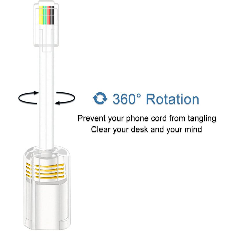 [Australia - AusPower] - NECABLES 4Pack Phone Cord Detangler for Landline Telephone Cord Detangler Handset Cord Detangler Swivel Cord RJ9 4P4C Male to Female for Desk Phone White White 4 pcs 