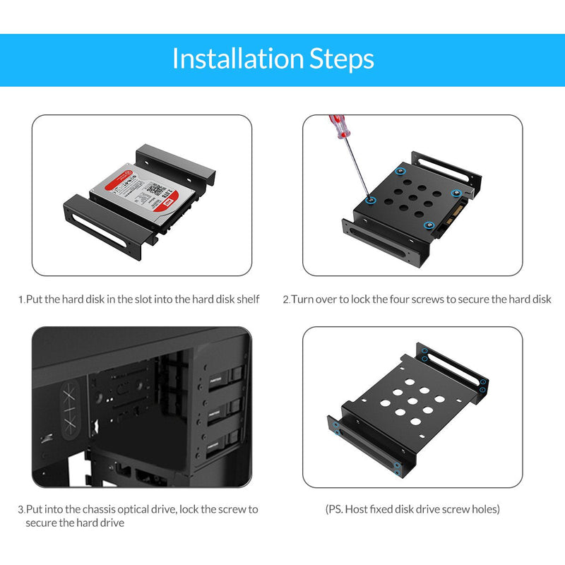 [Australia - AusPower] - ORICO Aluminum 5.25 Inch to 2.5 or 3.5 Inch Internal Hard Disk Drive Mounting Kit with Screws and Shock Absorption Rubber Washer- Black 