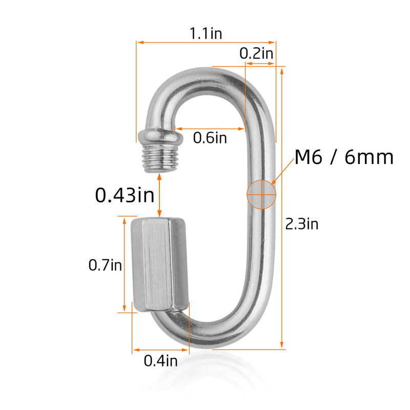 [Australia - AusPower] - 1/4 inch Stainless Steel Oval Quick Link Carabiner, 12pcs M6 Quick Links Chain Connector, Heavy Duty Locking Carabiner for Outdoor Activities and Indoor Equipment 