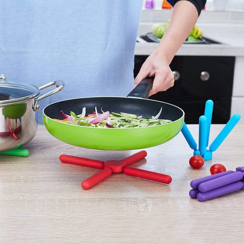 [Australia - AusPower] - TENTA Kitchen Utility Foldable Silicone Trivets, Expandable/Collapsible Trivets, Stretch Expandable Silicone Trivet, Green/Blue (Pack of 2) Cross 2pcs 