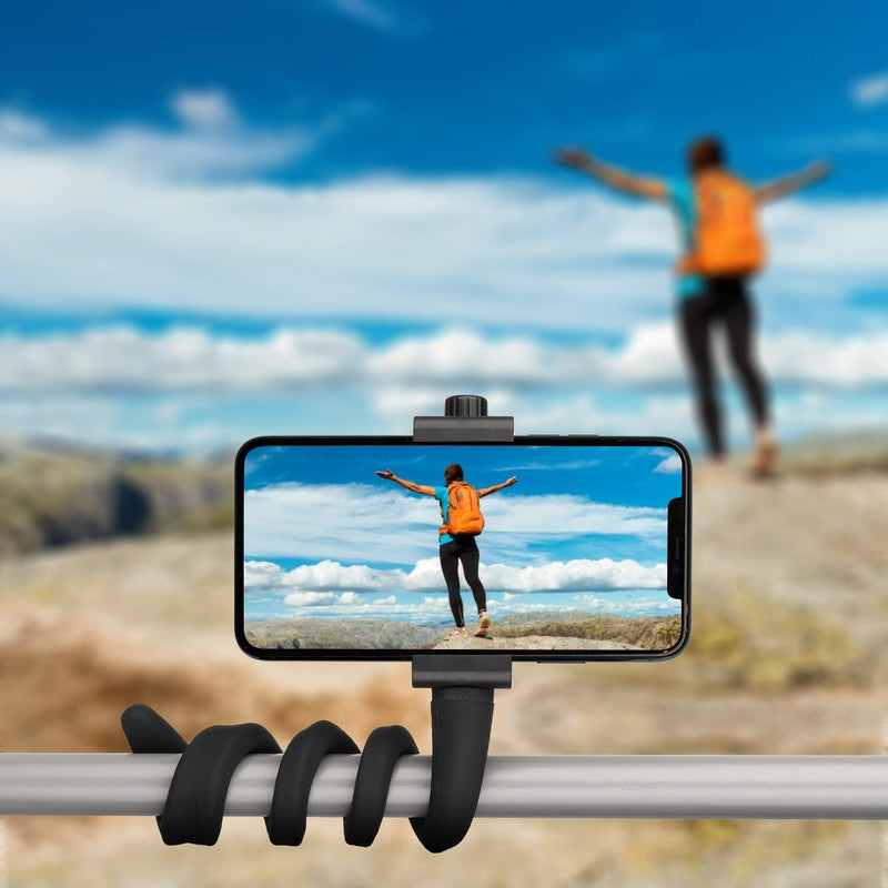[Australia - AusPower] - iTODOS Portable Flexible Cell Phone Holder Stand for Treadmill, Spin Bike, Bed, Car, Kitchen, Desk, Grocery Shopping Cart,Compatible with iPhone, Android, GoPro, DSLR, Action Camera(Black) 