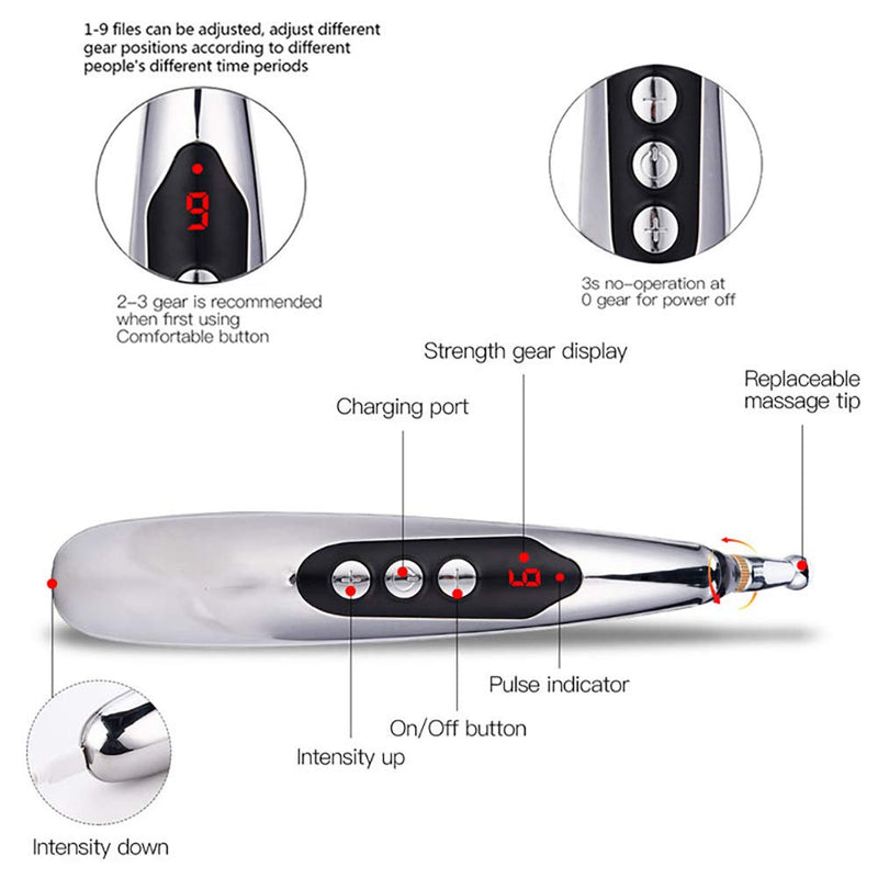 [Australia - AusPower] - Acupuncture Pen USB Rechargeable, Accupressure Pen Pain Relief Tools Powerful Meridian Energy Pen Massage Pen with 2 Massage Gel Usb Powered 