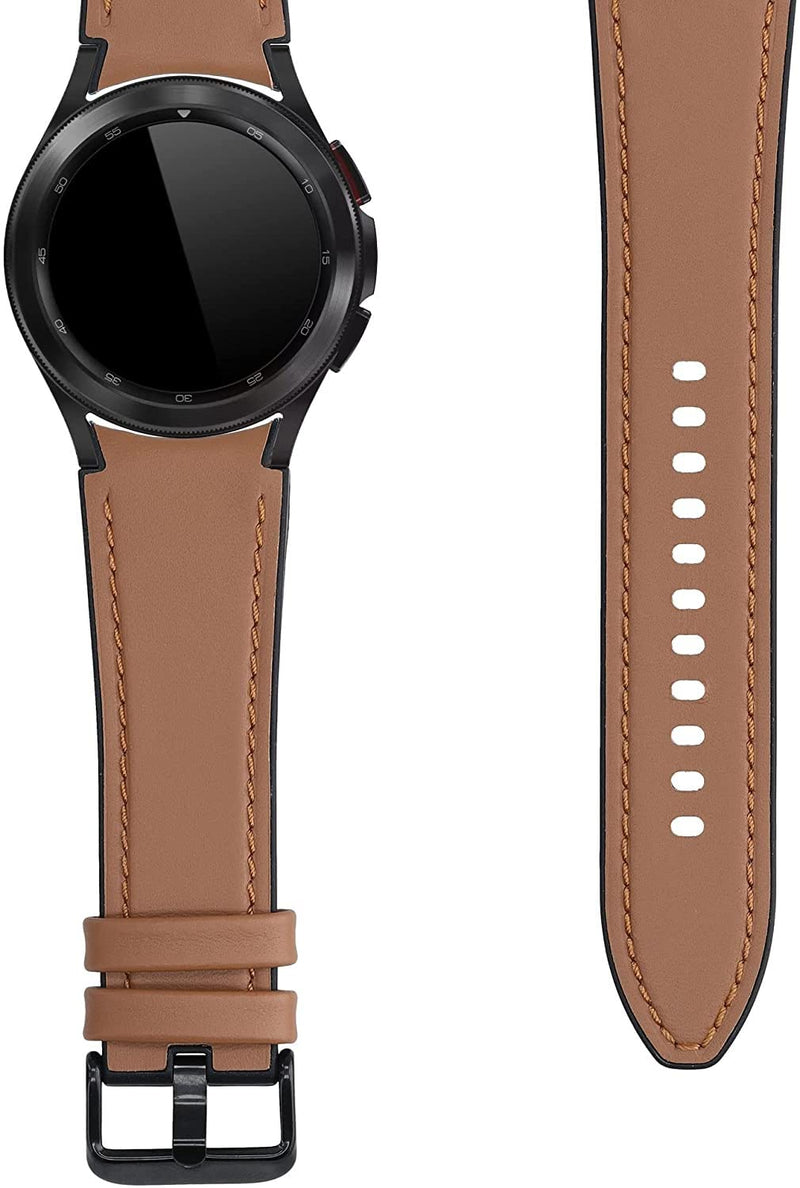 [Australia - AusPower] - JUNGLEHE Leather Watch Band for Samsung Galaxy Watch 4 Classic 42mm/46mm Men Women No Gap Quick Release Hybrid Silicone Strap for Galaxy Watch 4 40mm/44mm 20mm Sweatproof Wristband 1-1black+brown 