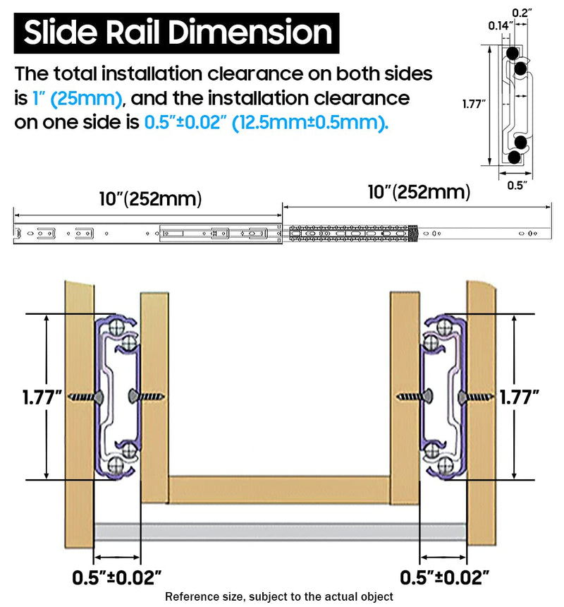 [Australia - AusPower] - YENUO Stainless Steel Full Extension Drawer Slides Side Mount 10 12 14 16 18 20 22 24 inch Ball Bearing Metal Rails Track Guide Glides Runners Heavy Duty 100lbs 1/5/10 Pair (1 Pair, 10 Inch) 1 Pair 