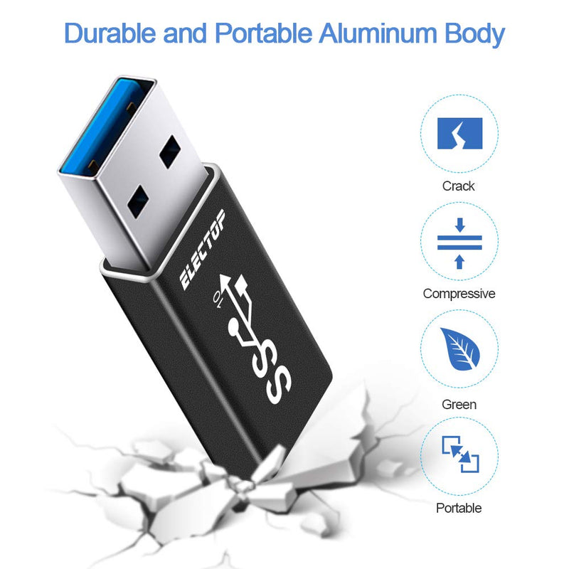 [Australia - AusPower] - Electop Updated USB 3.1 GEN 2 Male to Type-C Female Adapter (2 Pack), Support Double Sides10Gbps Charging & Data Transfer,USB A to USB C 3.1 Converter( Black) 
