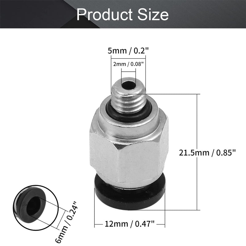 [Australia - AusPower] - Othmro Straight Pneumatic Push to Quick Connect Fittings PC6-M5 Black, Silver 6mm,5mm Plastic, Copper 10PCS 