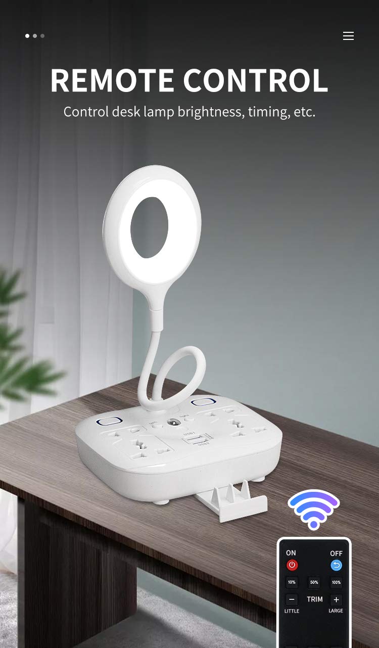 [Australia - AusPower] - Nsiucion LED Desk Lamp, Adjustable Table Lamp Light with Remote Control, Eye-Caring Dimmable Office Lamp with 2 USB Charging Ports, 4 AC Power Outlets, Phone Stand, Multi Brightness Levels-White White 