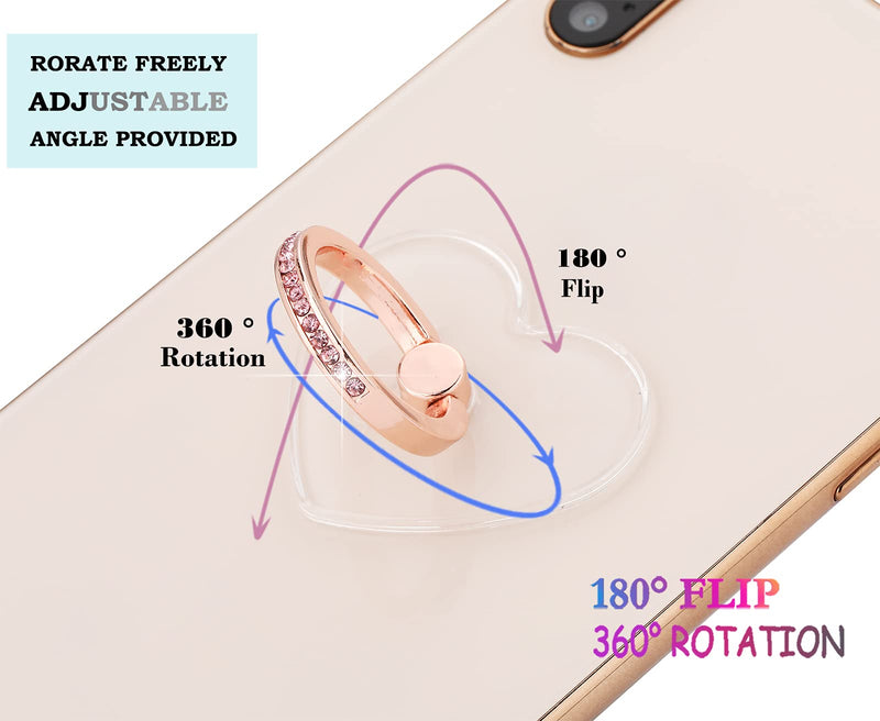 [Australia - AusPower] - lenoup Transparent Heart Rhinestone Cell Phone Ring Holder Kickstand,Bling Bling Sparkle Pink Diamond Blue Diamond Clear Heart Cell Phone Finger Ring Grip Stand(Silver/Rose Gold) Silver Rose Gold Blue Pink 