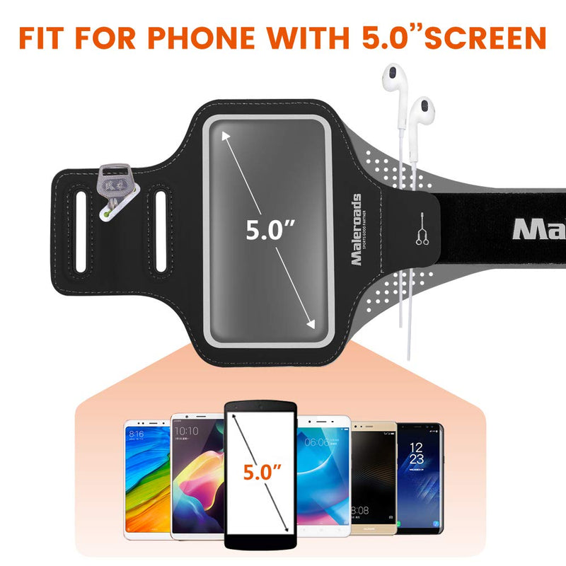 [Australia - AusPower] - Armband, Maleroads Fingerprint Touch Supported Running Armband Gym Workout Exercise Arm Band Case for Small Phone (5.0 inch) fit for iPhone 12 mini/SE2/7/8 for Biceps Circumference Under 35mm (Black) 