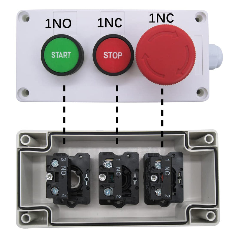 [Australia - AusPower] - mxuteuk Momentary Start Stop Switch Push Button + 1NC Red Mushroom Latching Emergency e Stop Switch Station Box Pushbutton Switch HZ-JTSS 