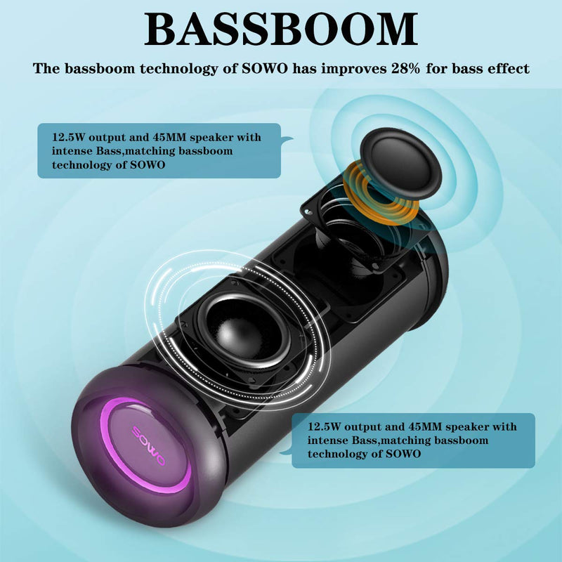 [Australia - AusPower] - Portable Speaker, Wireless Bluetooth Speaker, IPX7 Waterproof, 25W Loud Stereo Sound, Bassboom Technology, TWS Pairing, Built-in Mic, 16H Playtime, Speaker with Lights for Home Outdoor - Black 