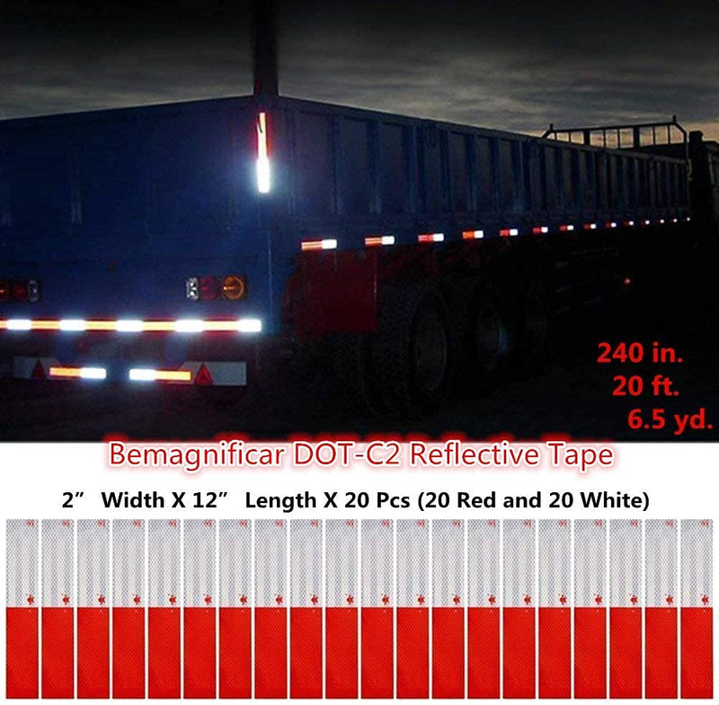 [Australia - AusPower] - Reflective Tape, Self-Adhesive Reflective Tape Outdoor Waterproof Safety Caution Warning, Trailer Reflector - for RVs, Cars, Trucks, Trailers, Boats, Road Signs(Red/White), 2" × 12"- 20 Pack 
