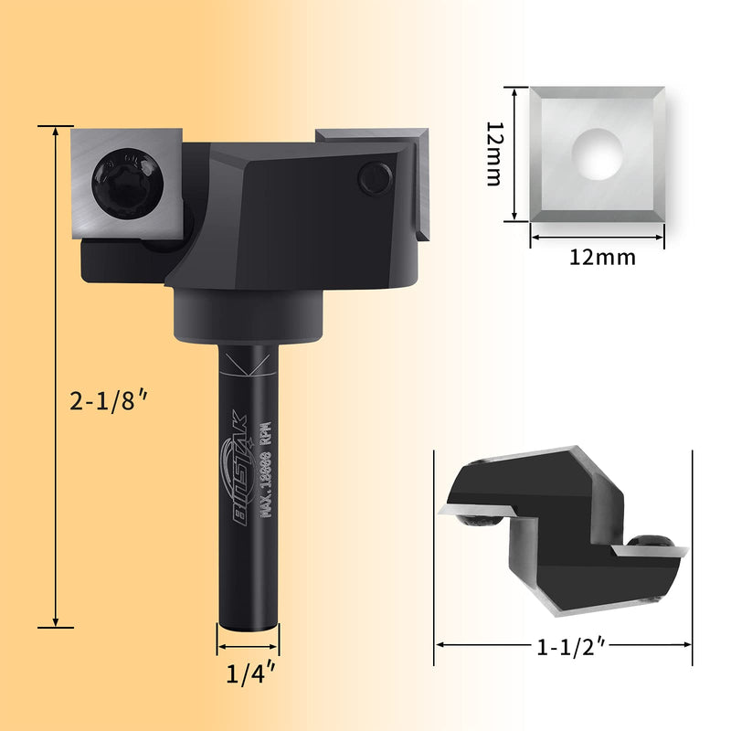 [Australia - AusPower] - CNC Spoilboard Surfacing Router Bit, 1/4" Shank 1-1/2" Cutting Diameter, Carbide Insert Slab Flattening Router Bits Planing Bit Wood Planer Bit Woodworking Tools by BINSTAK 