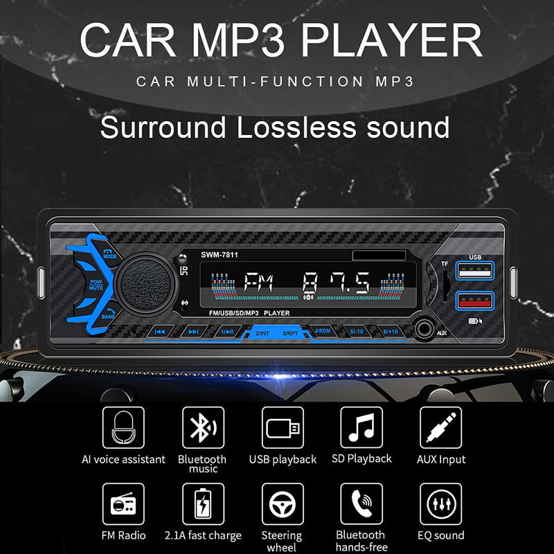 [Australia - AusPower] - Single Din Car Stereo with Voice Control, FM Radio System,Bluetooth Handfree Calling,Daul USB Fast Charging,Mp3 Player 7811 