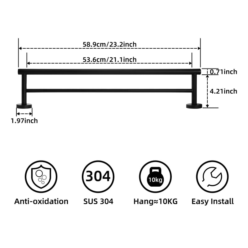 [Australia - AusPower] - loyalKBS Towel Bar for Bathroom Brushed Towel Racks 24 Inch 304 Stainless Steel Double Bars Towel Holder Wall Mounted 