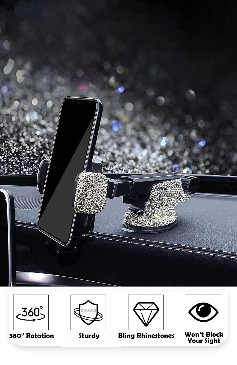 [Australia - AusPower] - Bling Car Phone Mount Holder,Shiny Crystal Rhinestone Phone Stand for Women and Girls, Car Accessories for Windshield Dashboard,Compatible with iPhone and Most Cellphones 
